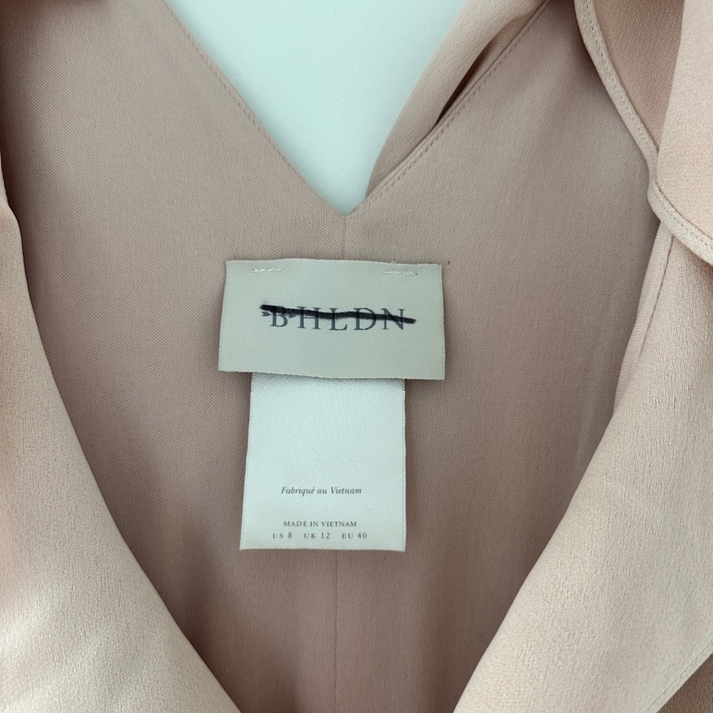 BHLDN Anthropologie Nude Pink Tansy Satin Charmeuse Ruffle Maxi Dress - Picture 4 of 10